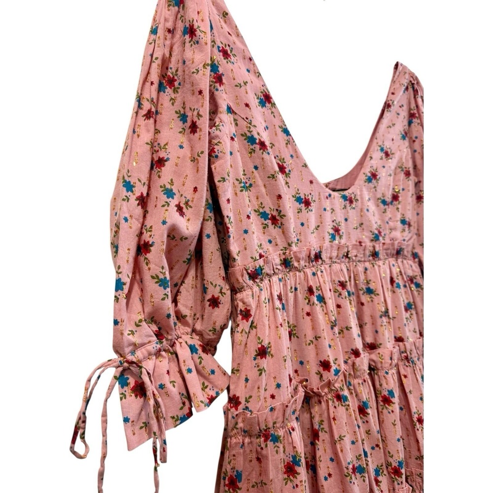 NWT Eddy Julia Puff Sleeve Pink Mini Babydoll Dress Floral Coquette Girl XS $318 - Picture 4 of 9